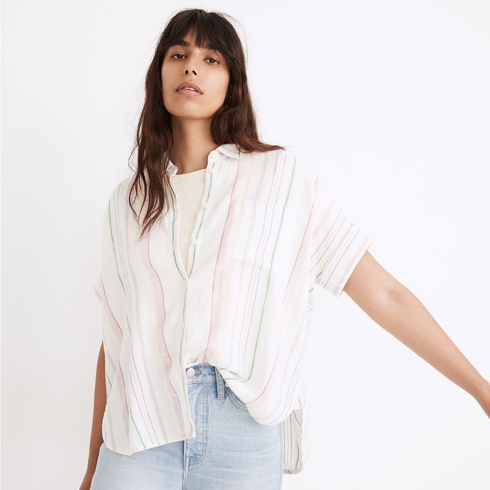 NWT Madewell linen-blend Daily shirt in Rainbow stripe
Size: XXS